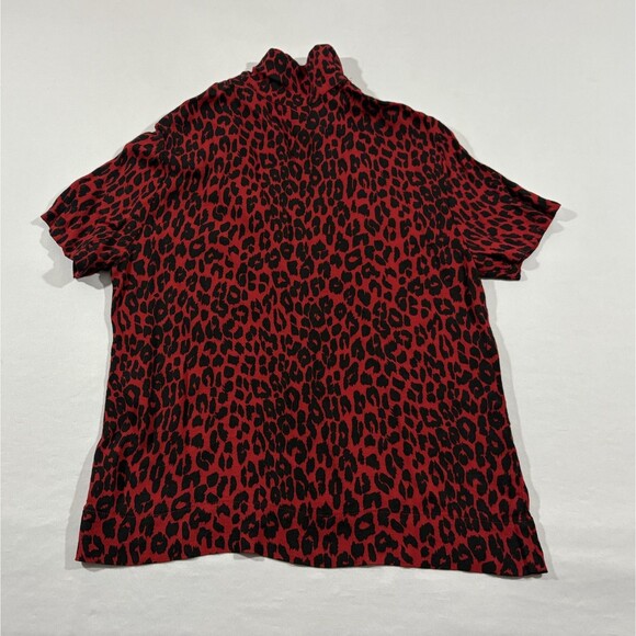 Reformation Womens Red Animal Cheetah Print Short Sleeve Top Shirt Blouse Sz M - Picture 6 of 7